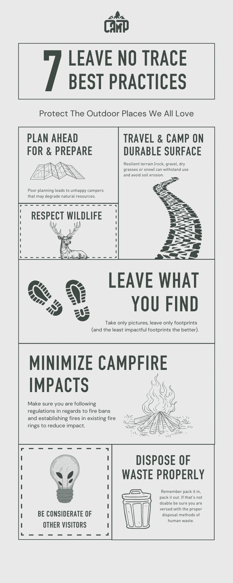 Leave No Trace principles at a campsite.